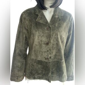 VTG Brandon Thomas Sz XL Womens Small Green Suede Leather Button Up Blazer
